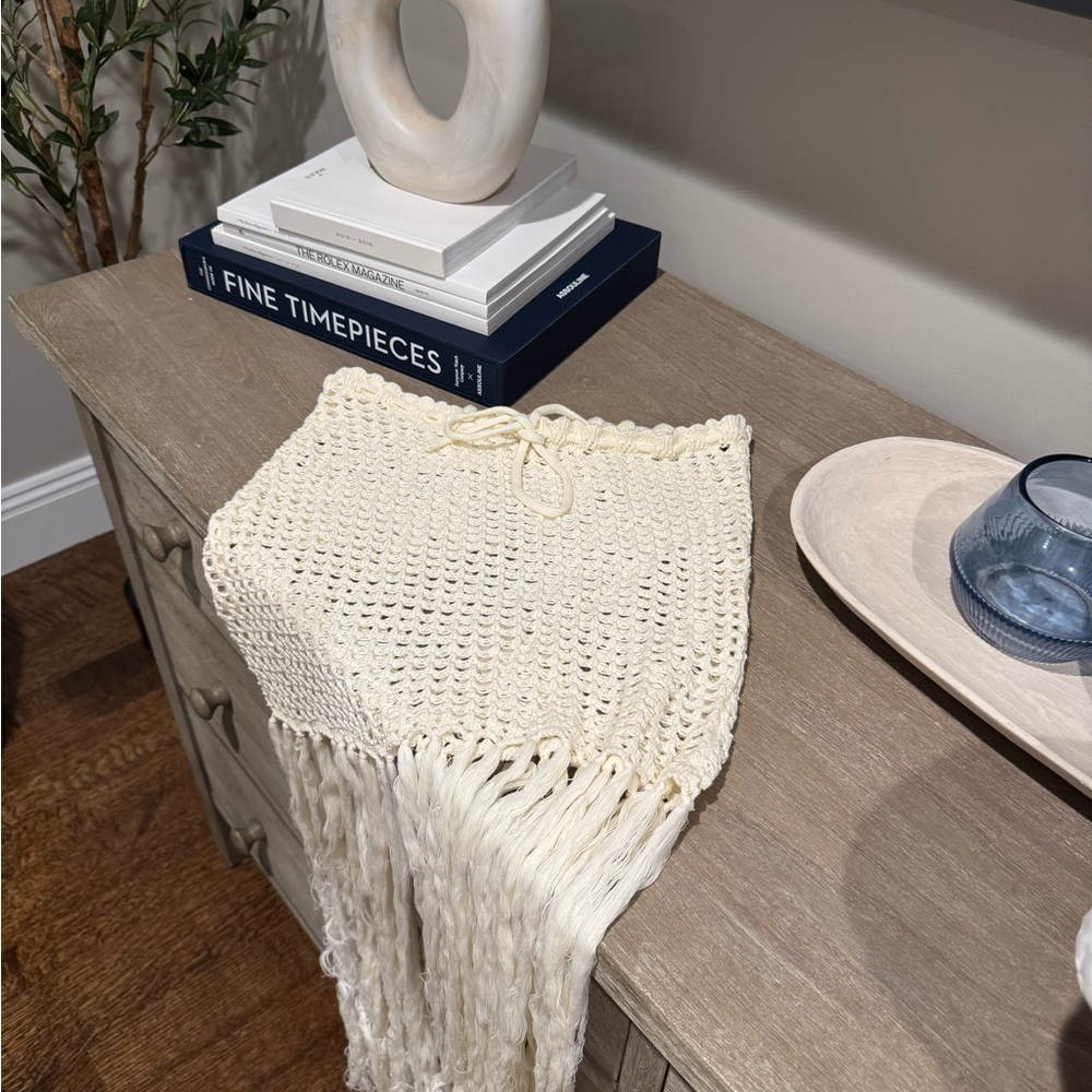 Cream Crochet Fringe Skirt